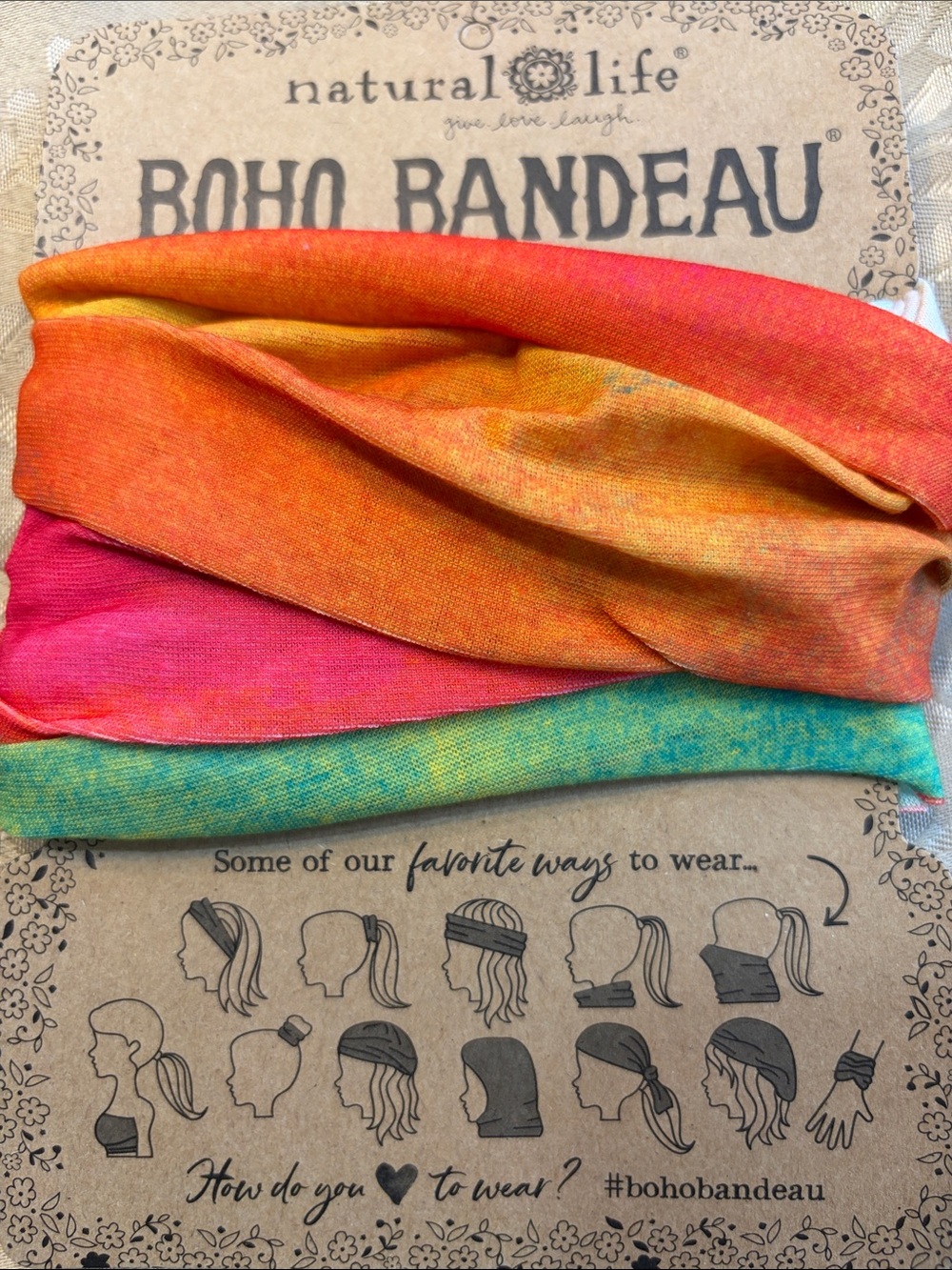NATURAL LIFE Tie-Dye Boho Kids Bandeau — Orange, Pink, Teal NIP